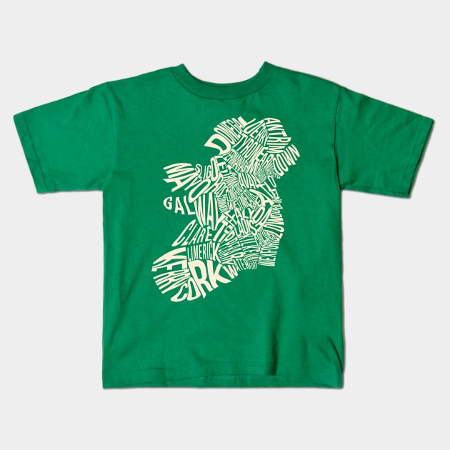 Counties of Ireland - Tan on Green Kids T-Shirt by downformytown